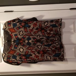 Forever 21+ size 3x sheer blouse with capped sleeves, multi colored w black back